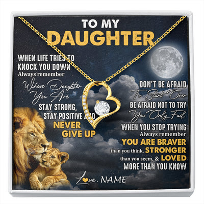 Forever Love Necklace 18K Yellow Gold Finish | 1 | Personalized To My Daughter Necklace From Dad Father Lion Never Give Up Daughter Birthday Graduation Jewelry Christmas Customized Gift Box Message Card | siriusteestore