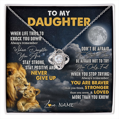 Love Knot Necklace 14K White Gold Finish | 1 | Personalized To My Daughter Necklace From Dad Father Lion Never Give Up Daughter Birthday Graduation Jewelry Christmas Customized Gift Box Message Card | siriusteestore