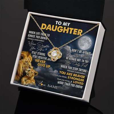 Love Knot Necklace 18K Yellow Gold Finish | 2 | Personalized To My Daughter Necklace From Dad Father Lion Never Give Up Daughter Birthday Graduation Jewelry Christmas Customized Gift Box Message Card | siriusteestore