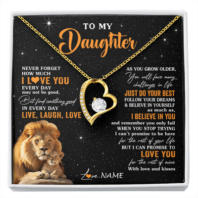 Forever Love Necklace 18K Yellow Gold Finish | 1 | Personalized To My Daughter Necklace From Dad Father Live Laugh Love Lion Daughter Birthday Positive Graduation Christmas Customized Gift Box Message Card | siriusteestore