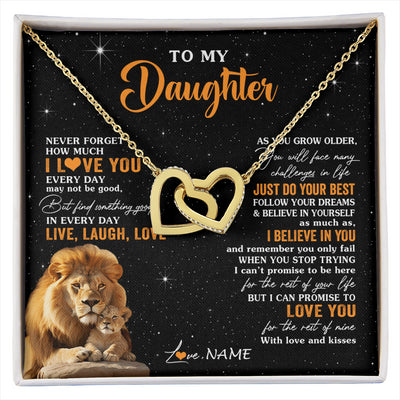Interlocking Hearts Necklace 18K Yellow Gold Finish | 1 | Personalized To My Daughter Necklace From Dad Father Live Laugh Love Lion Daughter Birthday Positive Graduation Christmas Customized Gift Box Message Card | siriusteestore