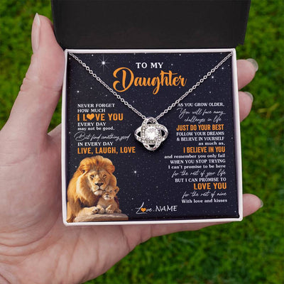 Love Knot Necklace 14K White Gold Finish | 2 | Personalized To My Daughter Necklace From Dad Father Live Laugh Love Lion Daughter Birthday Positive Graduation Christmas Customized Gift Box Message Card | siriusteestore