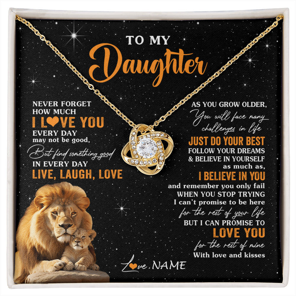 Love Knot Necklace 18K Yellow Gold Finish | 1 | Personalized To My Daughter Necklace From Dad Father Live Laugh Love Lion Daughter Birthday Positive Graduation Christmas Customized Gift Box Message Card | siriusteestore