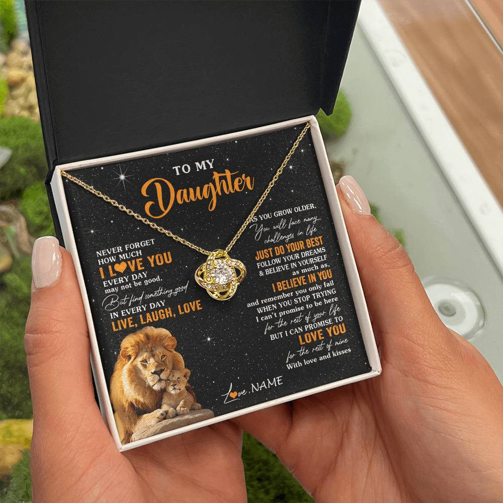 Love Knot Necklace 18K Yellow Gold Finish | 2 | Personalized To My Daughter Necklace From Dad Father Live Laugh Love Lion Daughter Birthday Positive Graduation Christmas Customized Gift Box Message Card | siriusteestore