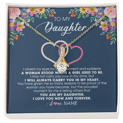 Alluring Beauty Necklace 18K Yellow Gold Finish | Personalized To My Daughter Necklace From Dad Father Mom I Love You Now And Forever Jewelry For Daughter Birthday Graduation Christmas Customized Message Card | siriusteestore