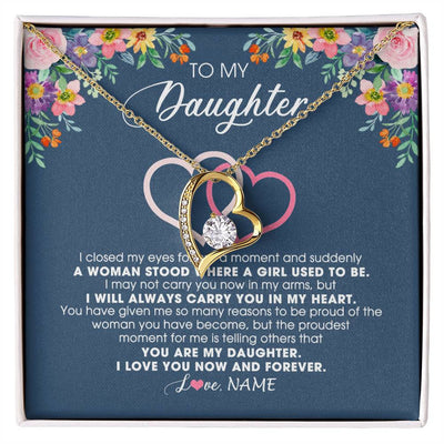 Forever Love Necklace 18K Yellow Gold Finish | Personalized To My Daughter Necklace From Dad Father Mom I Love You Now And Forever Jewelry For Daughter Birthday Graduation Christmas Customized Message Card | siriusteestore