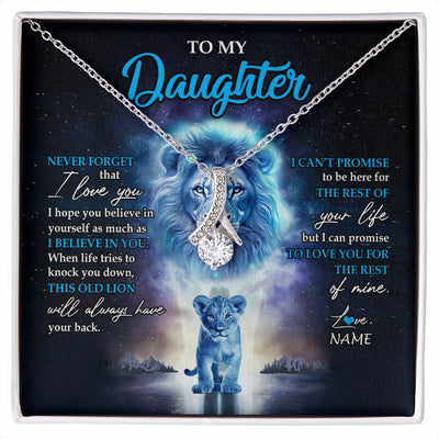 Alluring Beauty Necklace 14K White Gold Finish | 1 | Personalized To My Daughter Necklace From Dad Father Never Forget I Love You Lion Daughter Jewelry Birthday Graduation Christmas Customized Message Card | siriusteestore