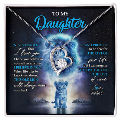Forever Love Necklace 14K White Gold Finish | 1 | Personalized To My Daughter Necklace From Dad Father Never Forget I Love You Lion Daughter Jewelry Birthday Graduation Christmas Customized Message Card | siriusteestore