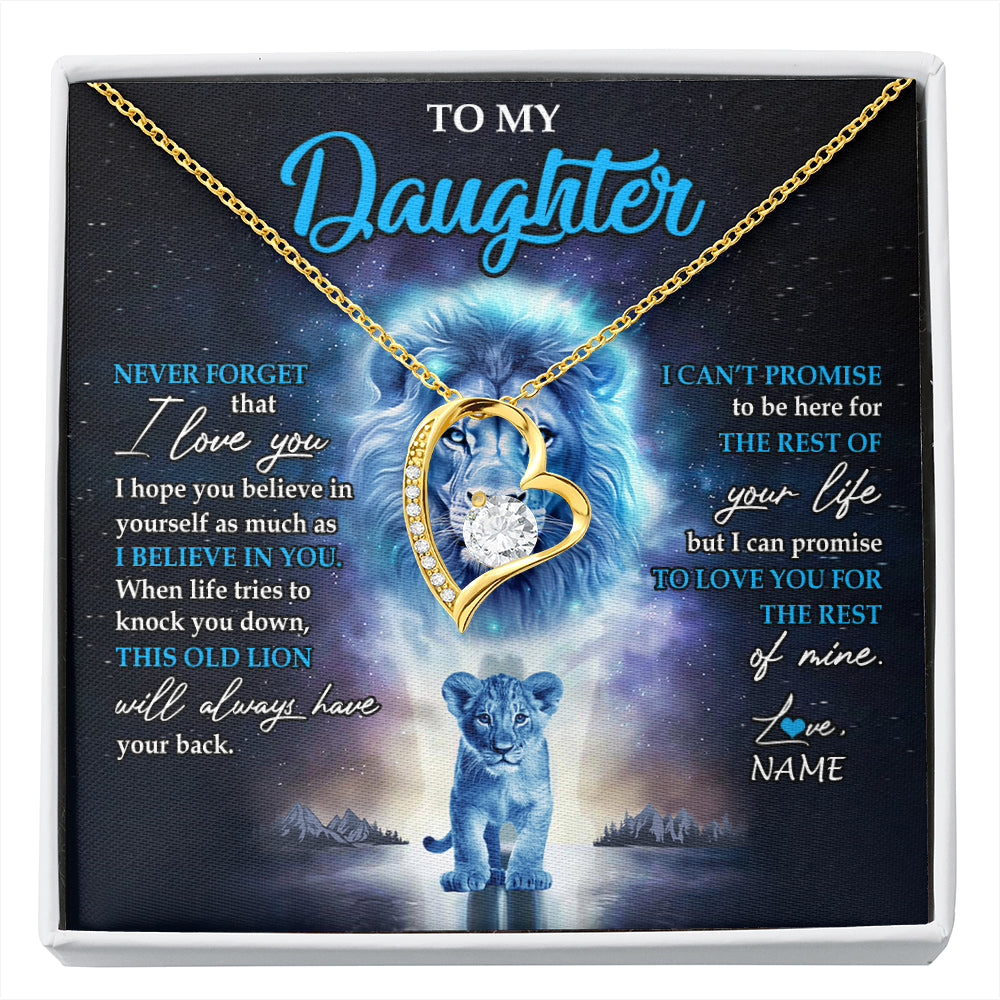 Forever Love Necklace 18K Yellow Gold Finish | 1 | Personalized To My Daughter Necklace From Dad Father Never Forget I Love You Lion Daughter Jewelry Birthday Graduation Christmas Customized Message Card | siriusteestore
