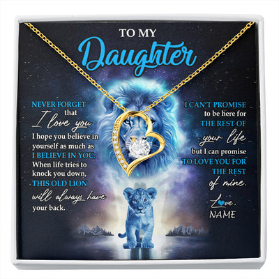 Forever Love Necklace 18K Yellow Gold Finish | 1 | Personalized To My Daughter Necklace From Dad Father Never Forget I Love You Lion Daughter Jewelry Birthday Graduation Christmas Customized Message Card | siriusteestore