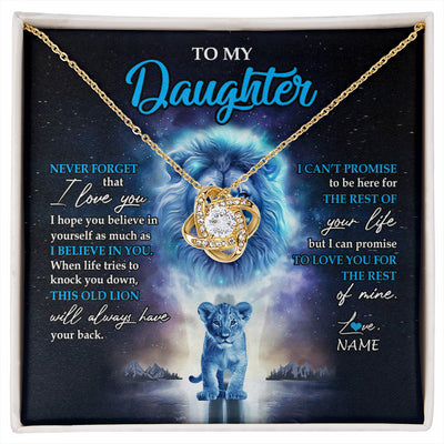 Love Knot Necklace 18K Yellow Gold Finish | 1 | Personalized To My Daughter Necklace From Dad Father Never Forget I Love You Lion Daughter Jewelry Birthday Graduation Christmas Customized Message Card | siriusteestore