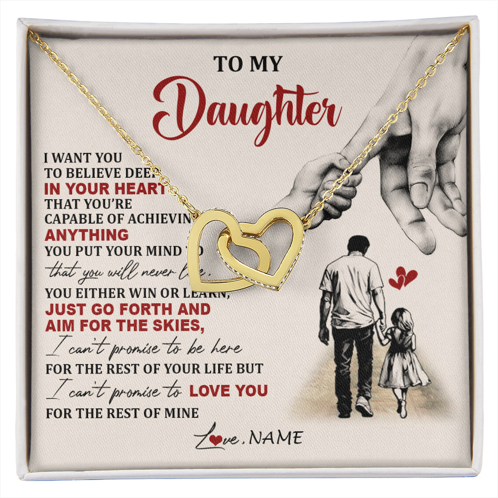 Interlocking Hearts Necklace 18K Yellow Gold Finish | 1 | Personalized To My Daughter Necklace From Dad Father Promise To Love You Daughter Birthday Jewelry Graduation Christmas Customized Gift Box Message Card | siriusteestore