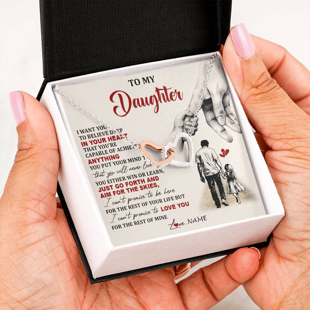 Interlocking Hearts Necklace Stainless Steel & Rose Gold Finish | 2 | Personalized To My Daughter Necklace From Dad Father Promise To Love You Daughter Birthday Jewelry Graduation Christmas Customized Gift Box Message Card | siriusteestore