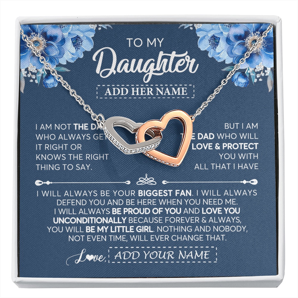 Interlocking Hearts Necklace Stainless Steel & Rose Gold Finish | 1 | Personalized To My Daughter Necklace From Dad Father Proud Of You Birthday Gifts For Daughter Jewelry Gifts Christmas Custom Gift Box Message Card | https://siriusteestore.