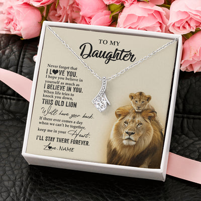 Alluring Beauty Necklace 14K White Gold Finish | 2 | Personalized To My Daughter Necklace From Dad Father This Old Lion Never Forget I Love You Daughter Jewelry Birthday Christmas Customized Gift Box Message Card | siriusteestore