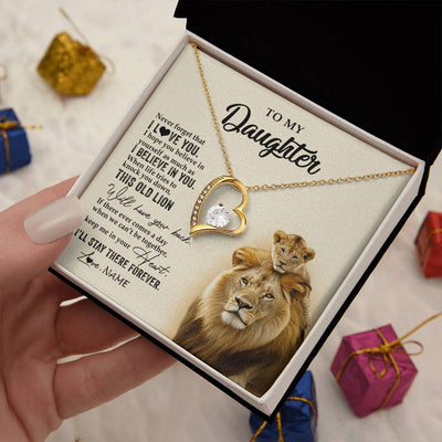Forever Love Necklace 18K Yellow Gold Finish | 2 | Personalized To My Daughter Necklace From Dad Father This Old Lion Never Forget I Love You Daughter Jewelry Birthday Christmas Customized Gift Box Message Card | siriusteestore