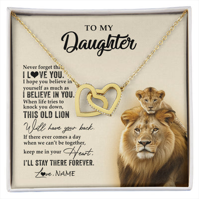Interlocking Hearts Necklace 18K Yellow Gold Finish | 1 | Personalized To My Daughter Necklace From Dad Father This Old Lion Never Forget I Love You Daughter Jewelry Birthday Christmas Customized Gift Box Message Card | siriusteestore