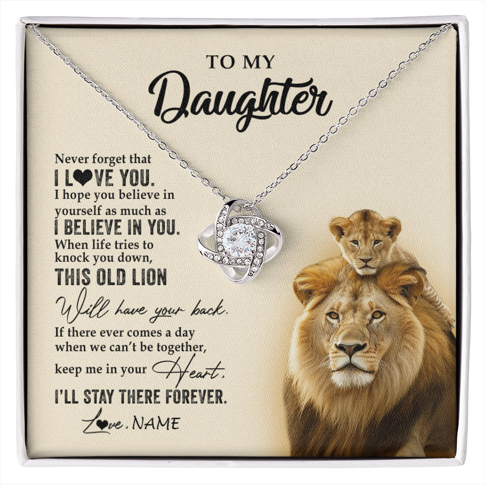 Love Knot Necklace 14K White Gold Finish | 1 | Personalized To My Daughter Necklace From Dad Father This Old Lion Never Forget I Love You Daughter Jewelry Birthday Christmas Customized Gift Box Message Card | siriusteestore