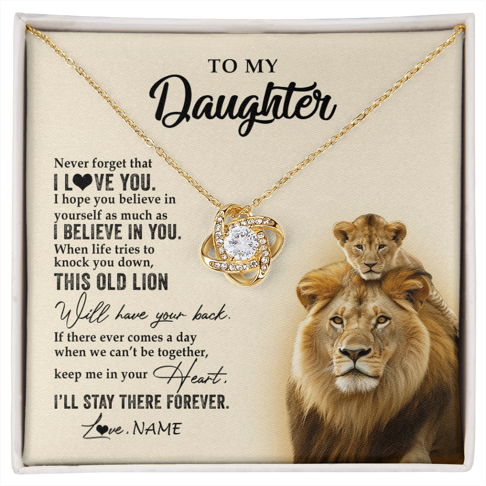 Love Knot Necklace 18K Yellow Gold Finish | 1 | Personalized To My Daughter Necklace From Dad Father This Old Lion Never Forget I Love You Daughter Jewelry Birthday Christmas Customized Gift Box Message Card | siriusteestore