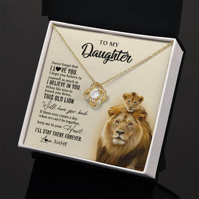 Love Knot Necklace 18K Yellow Gold Finish | 2 | Personalized To My Daughter Necklace From Dad Father This Old Lion Never Forget I Love You Daughter Jewelry Birthday Christmas Customized Gift Box Message Card | siriusteestore