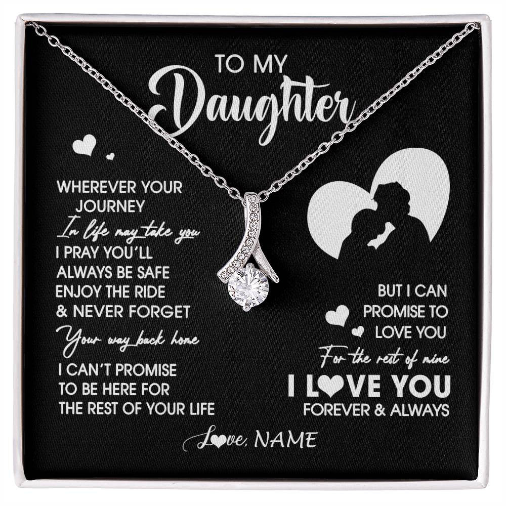 Alluring Beauty Necklace 14K White Gold Finish | 1 | Personalized To My Daughter Necklace From Dad Father Wherever Your Journey Daughter Birthday Gifts Graduation Christmas Customized Gift Box Message Card | siriusteestore