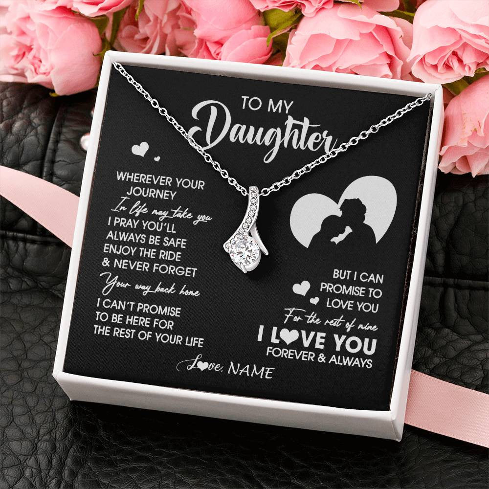 Alluring Beauty Necklace 14K White Gold Finish | 2 | Personalized To My Daughter Necklace From Dad Father Wherever Your Journey Daughter Birthday Gifts Graduation Christmas Customized Gift Box Message Card | siriusteestore