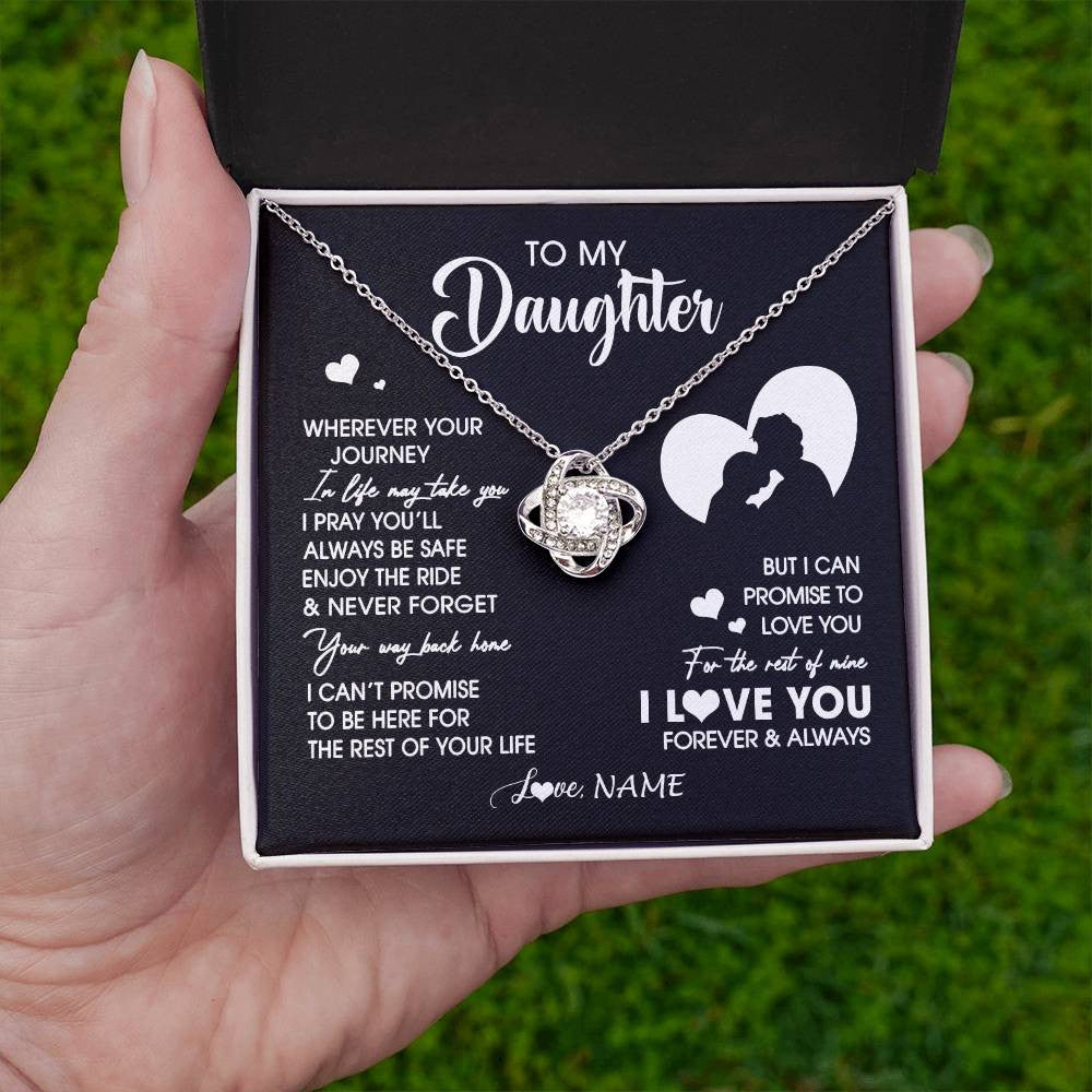 Love Knot Necklace 14K White Gold Finish | 2 | Personalized To My Daughter Necklace From Dad Father Wherever Your Journey Daughter Birthday Gifts Graduation Christmas Customized Gift Box Message Card | siriusteestore
