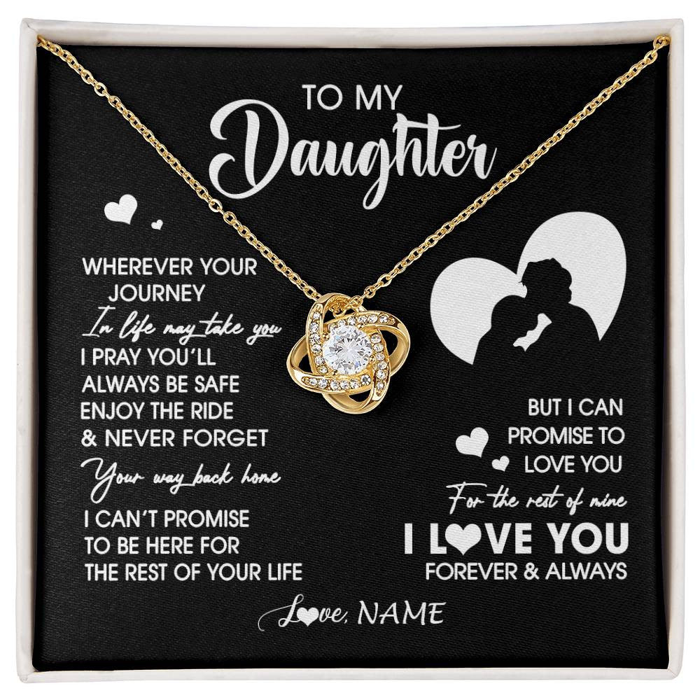Love Knot Necklace 18K Yellow Gold Finish | 1 | Personalized To My Daughter Necklace From Dad Father Wherever Your Journey Daughter Birthday Gifts Graduation Christmas Customized Gift Box Message Card | siriusteestore