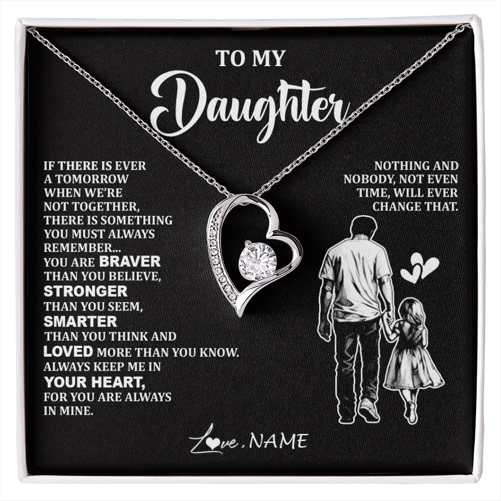 Forever Love Necklace 14K White Gold Finish | 1 | Personalized To My Daughter Necklace From Dad Father You Are Always In Mine Beautiful Daughter Birthday Jewelry Graduation Christmas With Gift Box Message Card | siriusteestore