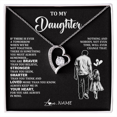 Forever Love Necklace 14K White Gold Finish | 1 | Personalized To My Daughter Necklace From Dad Father You Are Always In Mine Beautiful Daughter Birthday Jewelry Graduation Christmas With Gift Box Message Card | siriusteestore