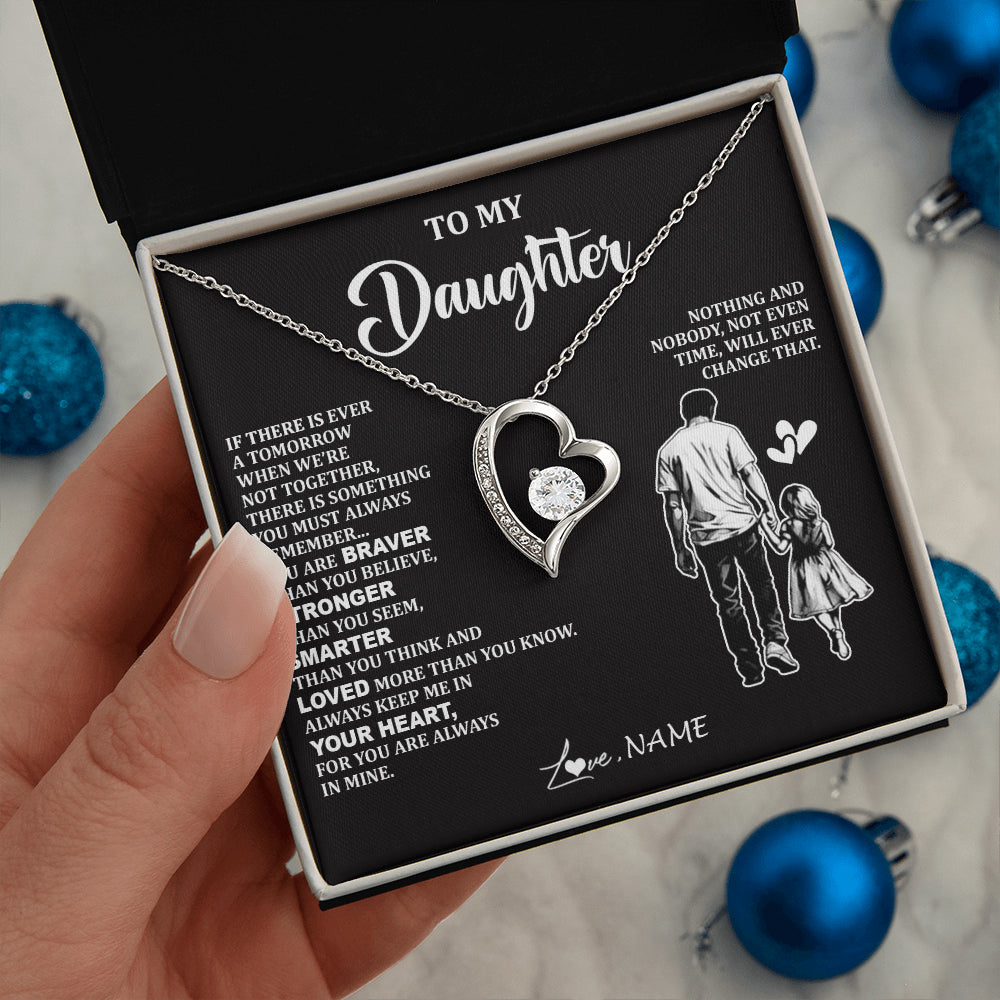 Forever Love Necklace 14K White Gold Finish | 2 | Personalized To My Daughter Necklace From Dad Father You Are Always In Mine Beautiful Daughter Birthday Jewelry Graduation Christmas With Gift Box Message Card | siriusteestore