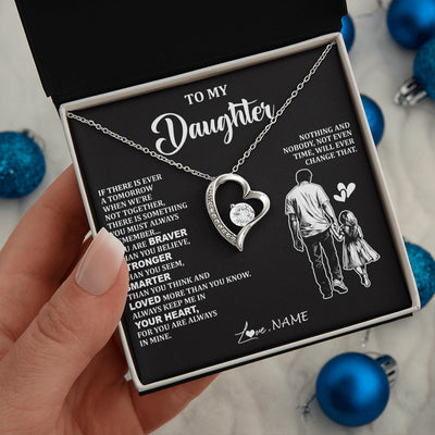 Forever Love Necklace 14K White Gold Finish | 2 | Personalized To My Daughter Necklace From Dad Father You Are Always In Mine Beautiful Daughter Birthday Jewelry Graduation Christmas With Gift Box Message Card | siriusteestore