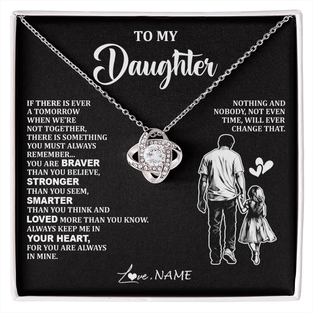 Love Knot Necklace 14K White Gold Finish | 1 | Personalized To My Daughter Necklace From Dad Father You Are Always In Mine Beautiful Daughter Birthday Jewelry Graduation Christmas With Gift Box Message Card | siriusteestore