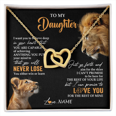 Interlocking Hearts Necklace 18K Yellow Gold Finish | 1 | Personalized To My Daughter Necklace From Dad Father You Will Never Lose Lion Daughter Birthday Gifts Graduation Christmas Customized Gift Box Message Card | siriusteestore