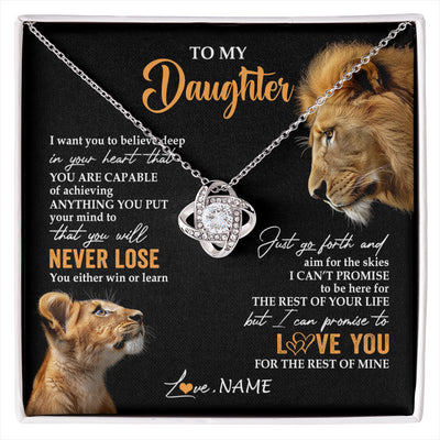 Love Knot Necklace 14K White Gold Finish | 1 | Personalized To My Daughter Necklace From Dad Father You Will Never Lose Lion Daughter Birthday Gifts Graduation Christmas Customized Gift Box Message Card | siriusteestore