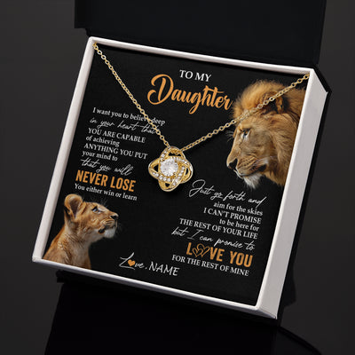 Love Knot Necklace 18K Yellow Gold Finish | 2 | Personalized To My Daughter Necklace From Dad Father You Will Never Lose Lion Daughter Birthday Gifts Graduation Christmas Customized Gift Box Message Card | siriusteestore