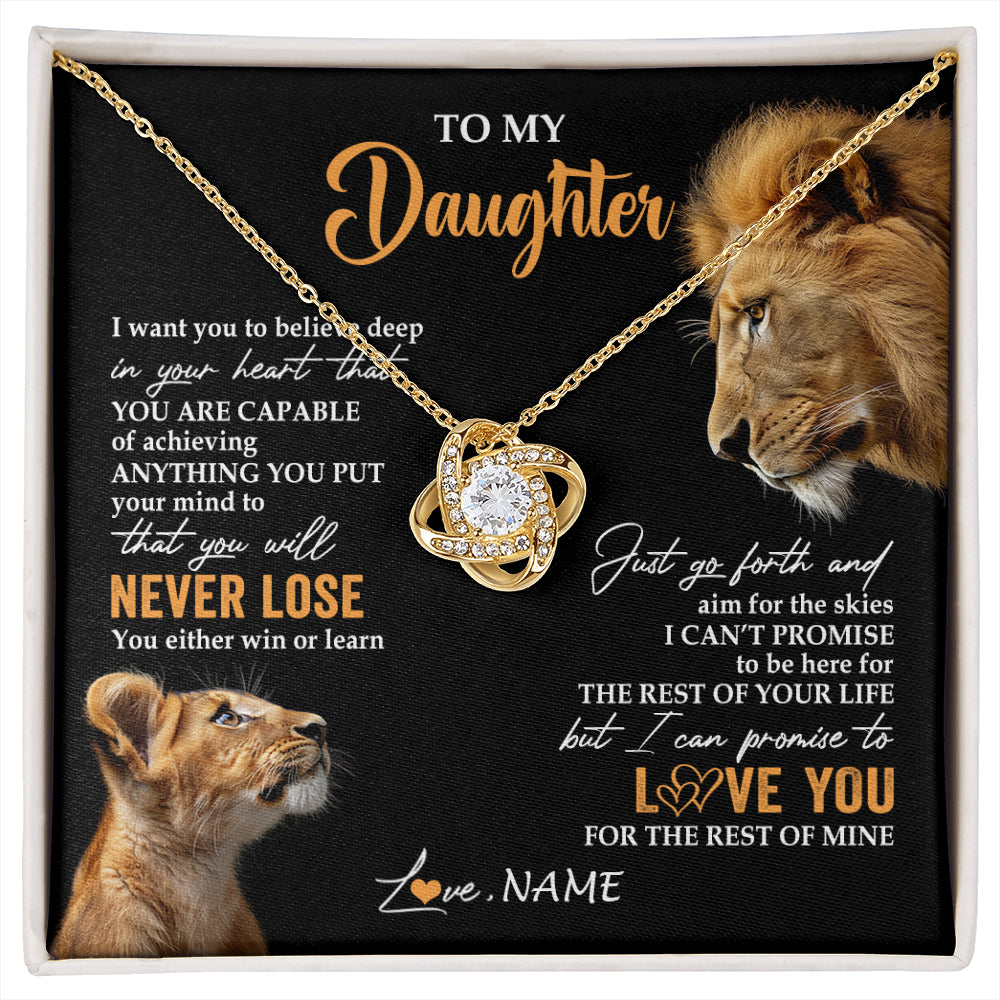 Love Knot Necklace 18K Yellow Gold Finish | 1 | Personalized To My Daughter Necklace From Dad Father You Will Never Lose Lion Daughter Birthday Gifts Graduation Christmas Customized Gift Box Message Card | siriusteestore