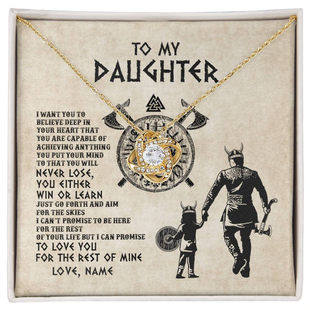 Love Knot Necklace 18K Yellow Gold Finish | Personalized To My Daughter Necklace From Dad Father You Will Never Lose Viking Daughter Birthday Graduation Valentines Christmas Customized Message Card | siriusteestore