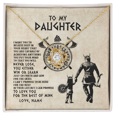 Love Knot Necklace 18K Yellow Gold Finish | Personalized To My Daughter Necklace From Dad Father You Will Never Lose Viking Daughter Birthday Graduation Valentines Christmas Customized Message Card | siriusteestore