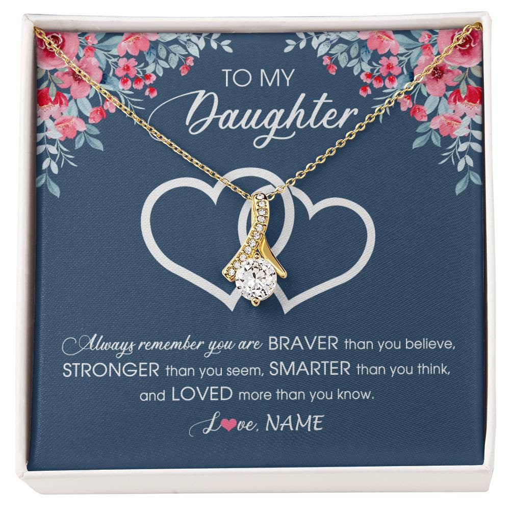 Alluring Beauty Necklace 18K Yellow Gold Finish | Personalized To My Daughter Necklace From Dad Mom Braver Stronger Smarter Loved Daughter Jewelry Birthday Graduation Christmas Customized Message Card | siriusteestore