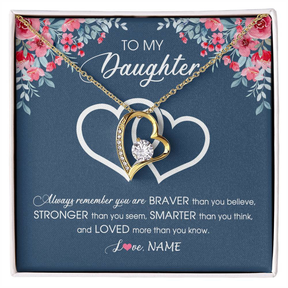 Forever Love Necklace 18K Yellow Gold Finish | Personalized To My Daughter Necklace From Dad Mom Braver Stronger Smarter Loved Daughter Jewelry Birthday Graduation Christmas Customized Message Card | siriusteestore
