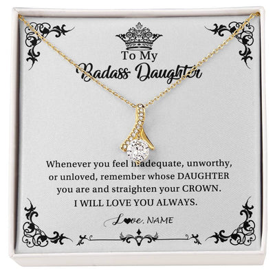Alluring Beauty Necklace 18K Yellow Gold Finish | Personalized To My Daughter Necklace From Dad Mom I Will Love You Always Daughter Jewelry Birthday Graduation Christmas Customized Message Card | siriusteestore