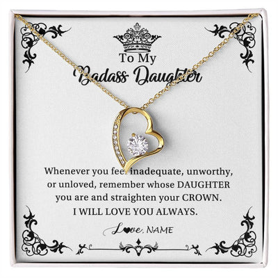 Forever Love Necklace 18K Yellow Gold Finish | Personalized To My Daughter Necklace From Dad Mom I Will Love You Always Daughter Jewelry Birthday Graduation Christmas Customized Message Card | siriusteestore