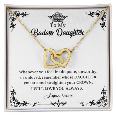 Interlocking Hearts Necklace 18K Yellow Gold Finish | Personalized To My Daughter Necklace From Dad Mom I Will Love You Always Daughter Jewelry Birthday Graduation Christmas Customized Message Card | siriusteestore