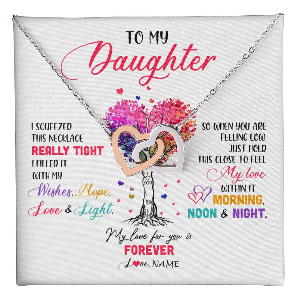 Interlocking Hearts Necklace Stainless Steel & Rose Gold Finish | 1 | Personalized To My Daughter Necklace From Dad Mom Mother I Squeezed This Necklace Daughter Birthday Graduation Christmas Customized Gift Box Message Card | siriusteestore