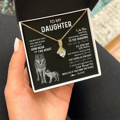 Alluring Beauty Necklace 18K Yellow Gold Finish | 2 | Personalized To My Daughter Necklace From Dad Mom Mother Never Feel You Are Alone Wolf Daughter Birthday Graduation Christmas Customized Gift Box Message Card | siriusteestore