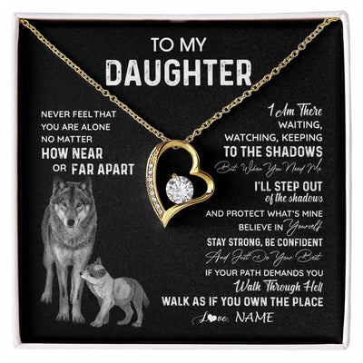 Forever Love Necklace 18K Yellow Gold Finish | 1 | Personalized To My Daughter Necklace From Dad Mom Mother Never Feel You Are Alone Wolf Daughter Birthday Graduation Christmas Customized Gift Box Message Card | siriusteestore