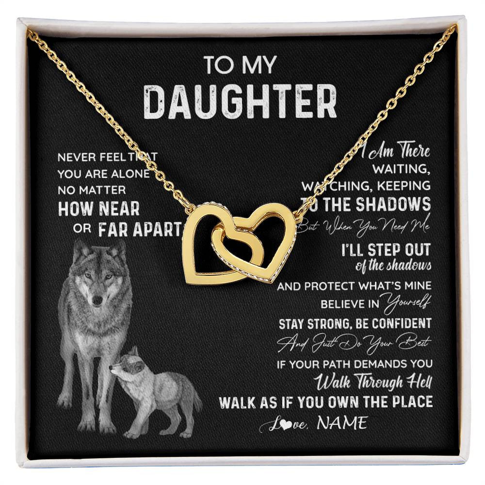 Interlocking Hearts Necklace 18K Yellow Gold Finish | 1 | Personalized To My Daughter Necklace From Dad Mom Mother Never Feel You Are Alone Wolf Daughter Birthday Graduation Christmas Customized Gift Box Message Card | siriusteestore