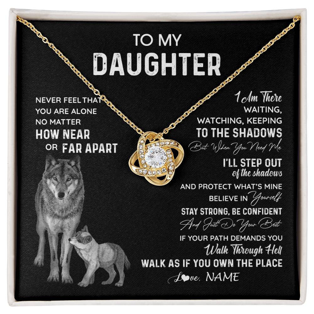Love Knot Necklace 18K Yellow Gold Finish | 1 | Personalized To My Daughter Necklace From Dad Mom Mother Never Feel You Are Alone Wolf Daughter Birthday Graduation Christmas Customized Gift Box Message Card | siriusteestore