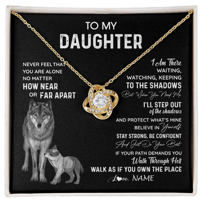 Love Knot Necklace 18K Yellow Gold Finish | 1 | Personalized To My Daughter Necklace From Dad Mom Mother Never Feel You Are Alone Wolf Daughter Birthday Graduation Christmas Customized Gift Box Message Card | siriusteestore